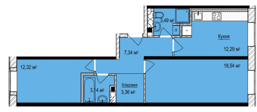 Двухкомнатная квартира 60.48 м²