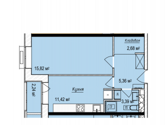 Однокомнатная квартира 39.79 м²