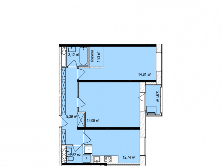 Двухкомнатная квартира 65.06 м²